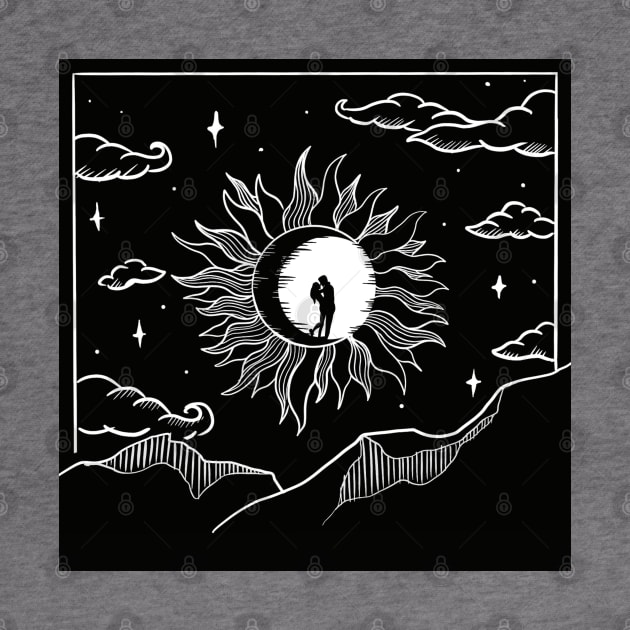 Valentines day - Romantic sun and moon in sky - Black and white by StudioRainArt